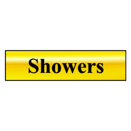 ASEC `Showers` 200mm X 50mm Gold Self Adhesive Sign Gold - Click Image to Close