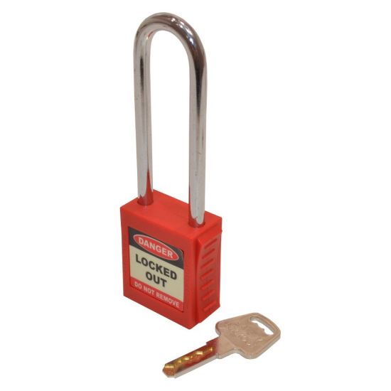 ASEC Safety Lockout Tagout Padlock Long Shackle Red - Click Image to Close