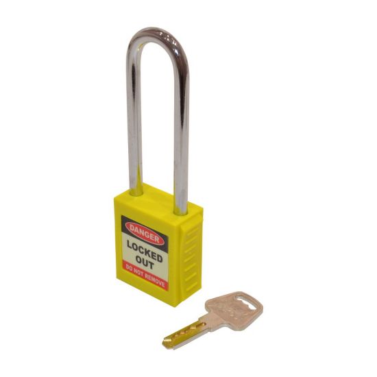 ASEC Safety Lockout Tagout Padlock Long Shackle Yellow - Click Image to Close