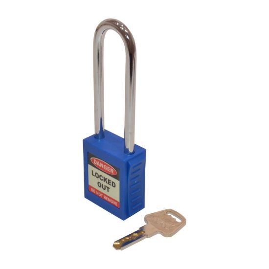 ASEC Safety Lockout Tagout Padlock Long Shackle Blue - Click Image to Close