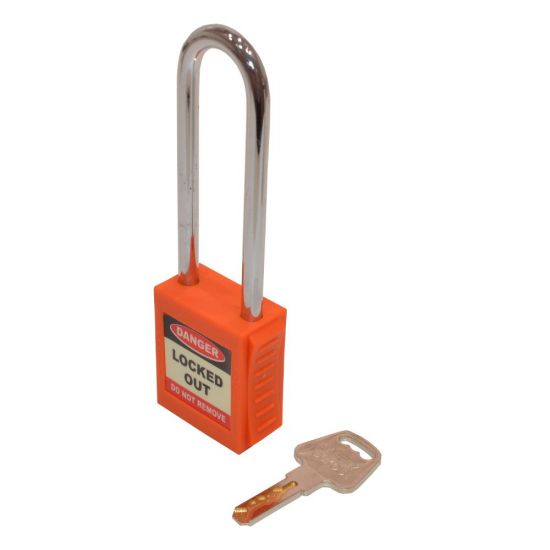 ASEC Safety Lockout Tagout Padlock Long Shackle Orange - Click Image to Close
