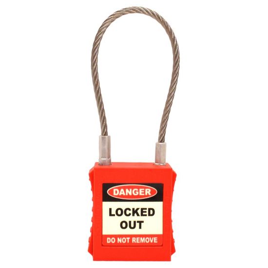 ASEC Safety Lockout Tagout Padlock with Wire Shackle 42mm Width - Click Image to Close