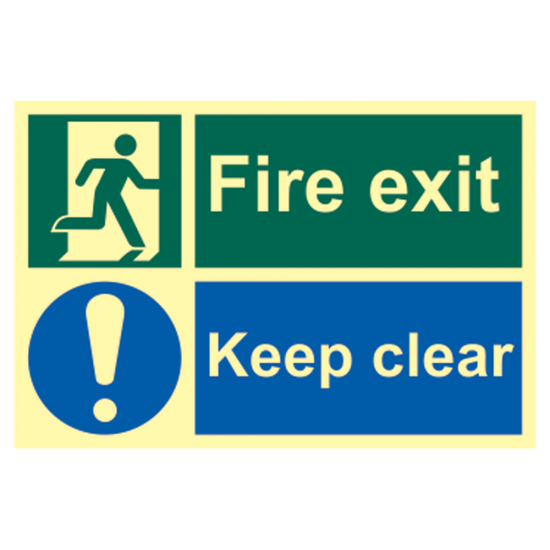 ASEC `Fire Escape Keep Clear` Sign Photoluminescent 300mm x 200mm 300mm x 200mm - Click Image to Close