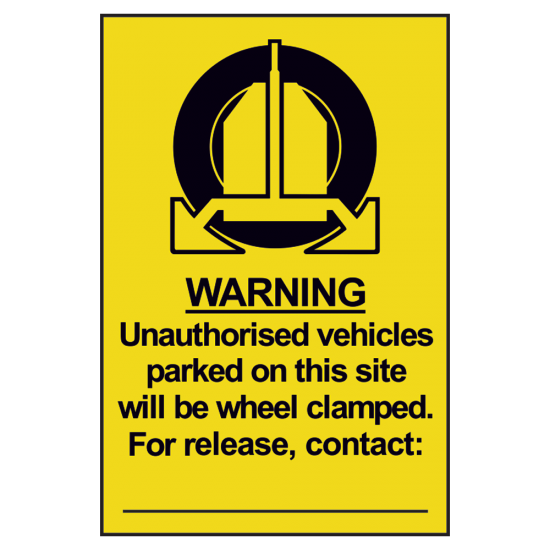 ASEC `Unauthorised Vehicles Will Be Clamped` Sign 200mm x 300mm 200mm x 300mm - Click Image to Close