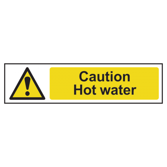 ASEC `Caution: Hot Water` Sign 200mm x 50mm 200mm x 50mm - Click Image to Close