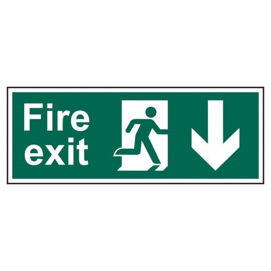 ASEC Fire Exit Arrow Direction Sign 400mm x 150mm Down - Click Image to Close