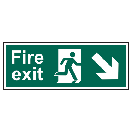 ASEC Fire Exit Arrow Direction Sign 400mm x 150mm Down/Right - Click Image to Close