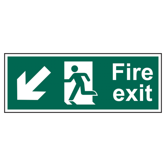 ASEC Fire Exit Arrow Direction Sign 400mm x 150mm Down/Left - Click Image to Close