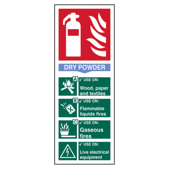 ASEC Fire Extinguisher Signs 82mm x 202mm Dry Powder - Click Image to Close
