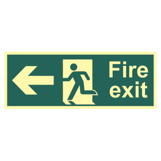 ASEC Photoluminescent Fire Exit Arrow Direction Sign 400mm x 150mm Left - Click Image to Close