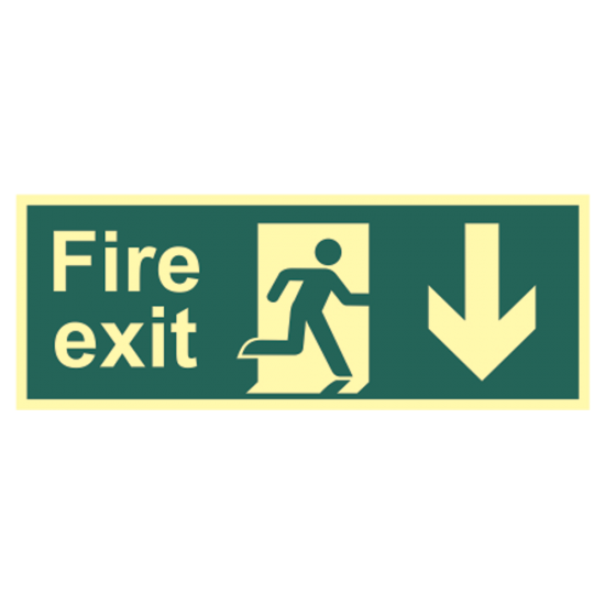ASEC Photoluminescent Fire Exit Arrow Direction Sign 400mm x 150mm Down - Click Image to Close