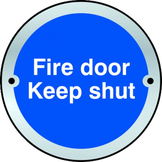 ASEC `Fire door Keep shut` Disc Sign 75mm Stainless Steel - Click Image to Close