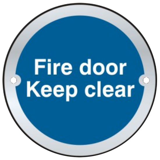 ASEC `Fire door Keep clear` Sign 75mm Satin Anodised Aluminium - Click Image to Close