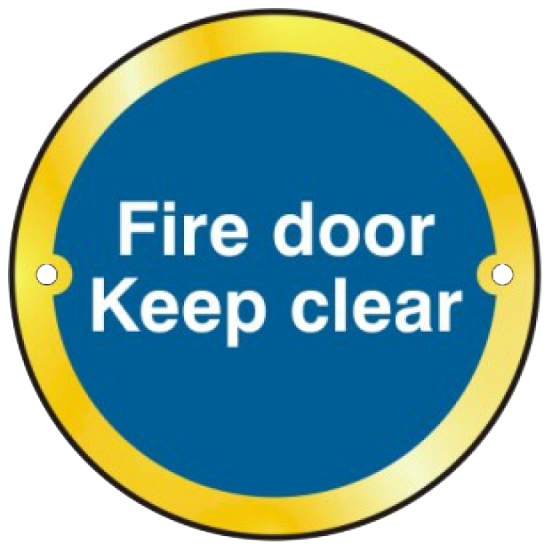 ASEC `Fire door Keep clear` Sign 75mm Polished Brass - Click Image to Close