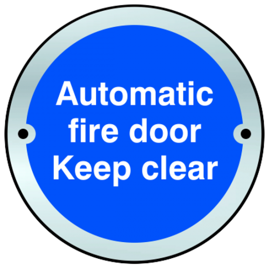 ASEC Sign `Automatic Fire Door Keep Clear` 75mm Satin Anodised Aluminium - Click Image to Close