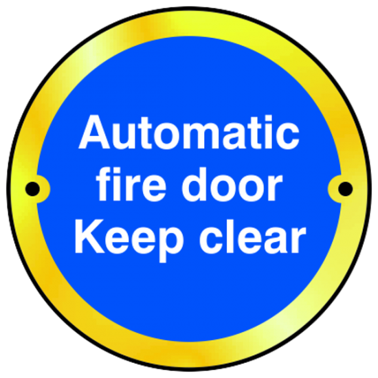ASEC Sign `Automatic Fire Door Keep Clear` 75mm Polished Brass - Click Image to Close