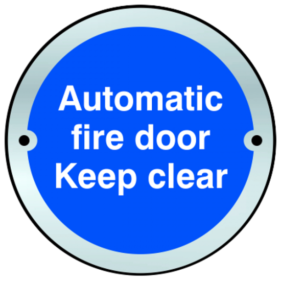 ASEC Sign `Automatic Fire Door Keep Clear` 75mm Stainless Steel - Click Image to Close