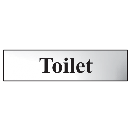 ASEC `Toilet` 200mm x 50mm Metal Strip Self Adhesive Sign Chrome Chrome Effect - Click Image to Close
