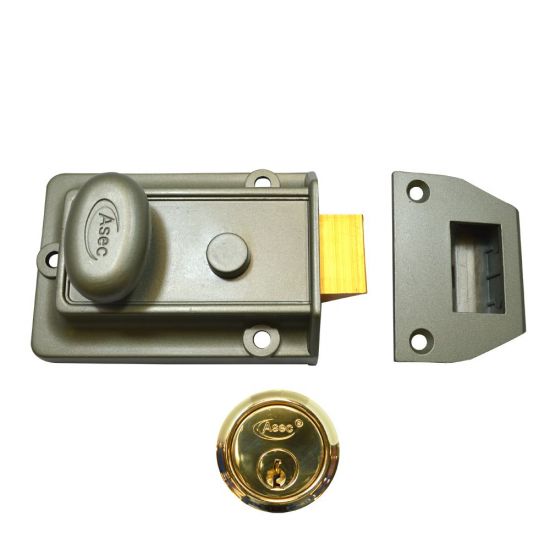 ASEC Traditional Non-Deadlocking Nightlatch 60mm GRN with PB Cylinder Visi - Click Image to Close