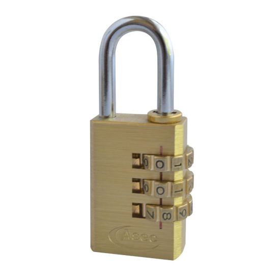ASEC Brass Open Shackle Combination Padlock 30mm 3 Wheel Visi - Click Image to Close