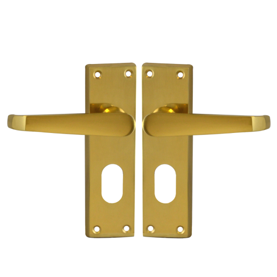 ASEC Victorian Plate Mounted Lever Furniture PB Oval Lever Lock Visi - Click Image to Close