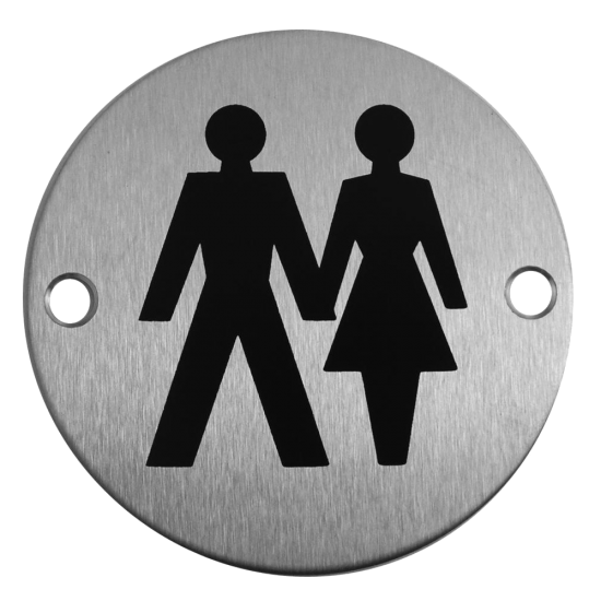 ASEC Stainless Steel Metal Toilet Door Sign 76mm SSS `Unisex` - Click Image to Close