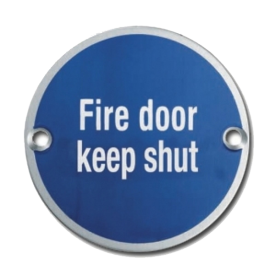 ASEC Metal `Fire Door Keep Shut` Sign 76mm SS - Click Image to Close