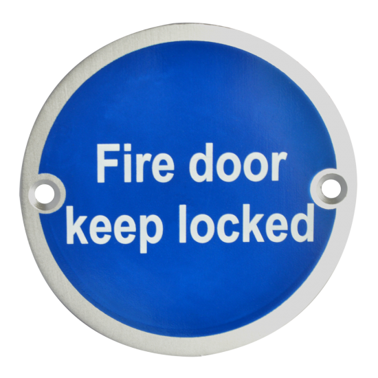 ASEC Metal `Fire Door Keep Locked` Sign 76mm SS - Click Image to Close