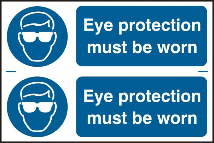 ASEC `Eye Protection Must Be Worn` 300mm x 100mm PVC Self Adhesive Sign 2 Per Sheet - Click Image to Close