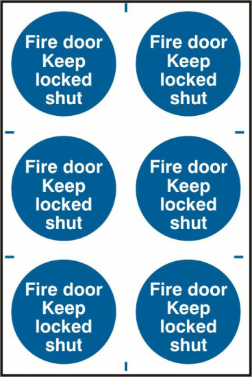 ASEC `Fire Door Keep Locked Shut` 200mm x 300mm PVC Self Adhesive Sign 6 Per Sheet - Click Image to Close