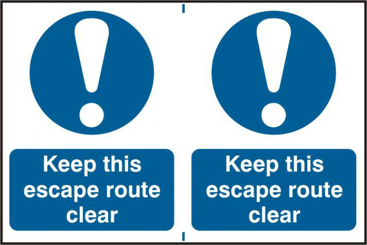 ASEC `Keep This Escape Route Clear` 200mm x 150mm PVC Self Adhesive Sign 2 Per Sheet - Click Image to Close