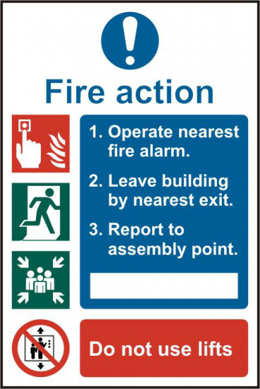 ASEC Fire Action Procedure 200mm x 300mm PVC Self Adhesive Sign Option 1 - Click Image to Close
