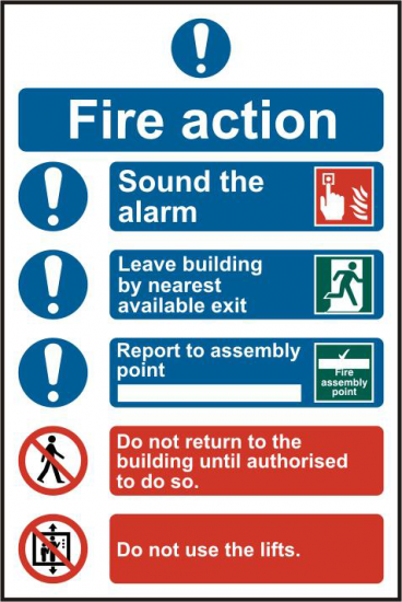 ASEC Fire Action Procedure 200mm x 300mm PVC Self Adhesive Sign Option 2 - Click Image to Close