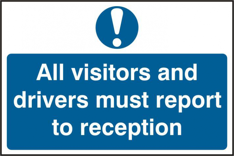 ASEC `All Visitors and Drivers Must Report To Reception` 200mm x 300mm PVC Self Adhesive Sign 1 Per Sheet - Click Image to Close