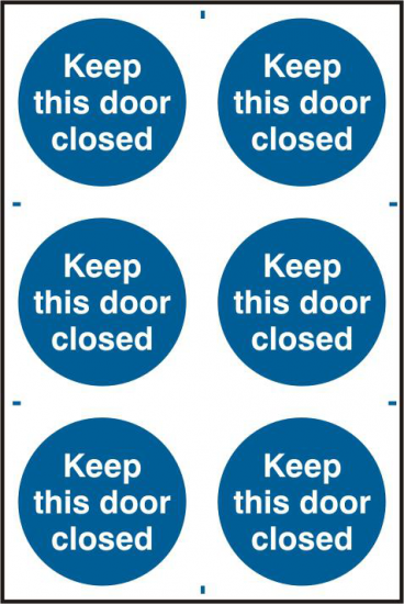 ASEC `Keep This Door Closed` 200mm x 300mm PVC Self Adhesive Sign 6 Per Sheet - Click Image to Close