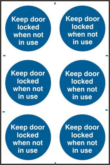 ASEC `Keep Door Locked When Not In Use` 200mm x 300mm PVC Self Adhesive Sign 6 Per Sheet - Click Image to Close