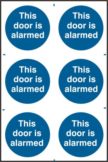 ASEC `This Door Is Alarmed` 200mm x 300mm PVC Self Adhesive Sign 6 Per Sheet - Click Image to Close