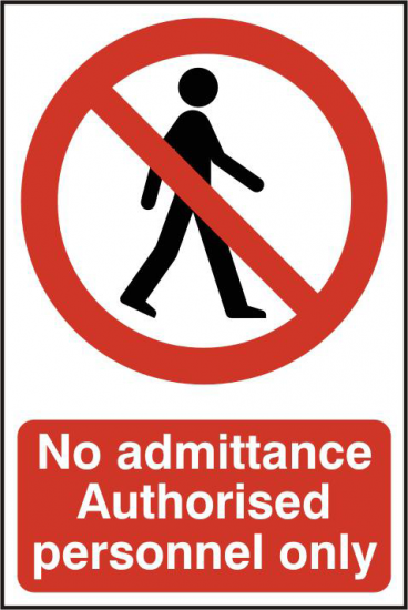 ASEC `No Admittance Authorised Personnel Only` 200mm x 300mm PVC Self Adhesive Sign 1 Per Sheet - Click Image to Close