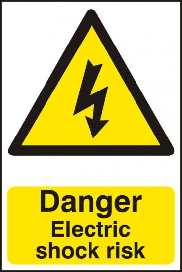 ASEC `Danger Electric Shock Risk` 200mm x 300mm PVC Self Adhesive Sign 1 Per Sheet - Click Image to Close