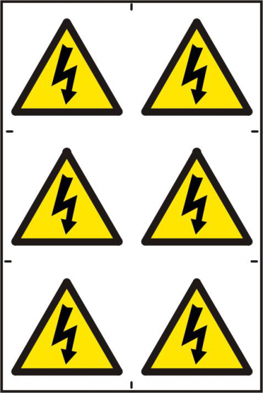 ASEC Electrical Warning Symbol 200mm x 300mm PVC Self Adhesive Sign 6 Per Sheet - Click Image to Close