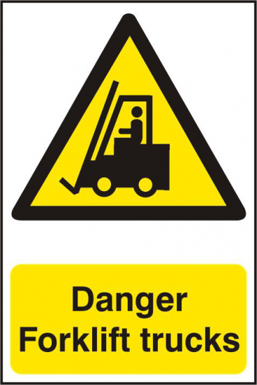 ASEC `Danger Forklift Trucks` 200mm x 300mm PVC Self Adhesive Sign 1 Per Sheet - Click Image to Close