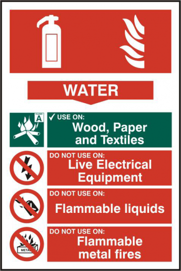 ASEC Fire Extinguisher 200mm x 300mm PVC Self Adhesive Sign Water - Click Image to Close