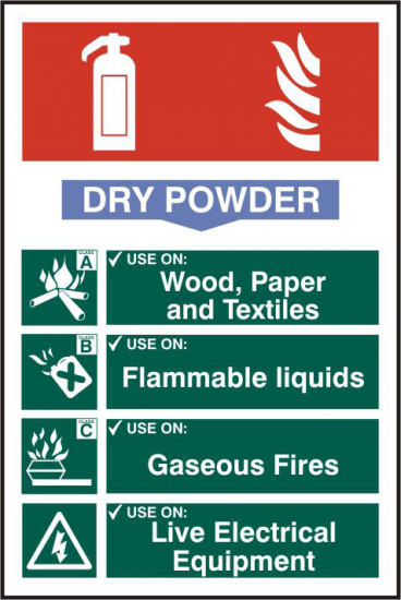 ASEC Fire Extinguisher 200mm x 300mm PVC Self Adhesive Sign Dry Powder - Click Image to Close