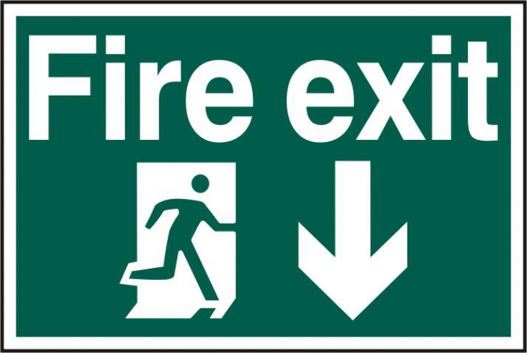 ASEC `Fire Exit` 200mm x 300mm PVC Self Adhesive Sign Down - Click Image to Close