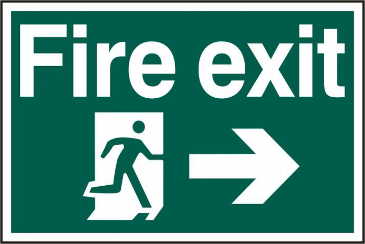 ASEC `Fire Exit` 200mm x 300mm PVC Self Adhesive Sign Right - Click Image to Close