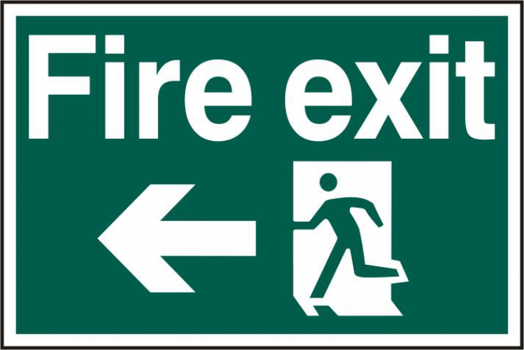 ASEC `Fire Exit` 200mm x 300mm PVC Self Adhesive Sign Left - Click Image to Close