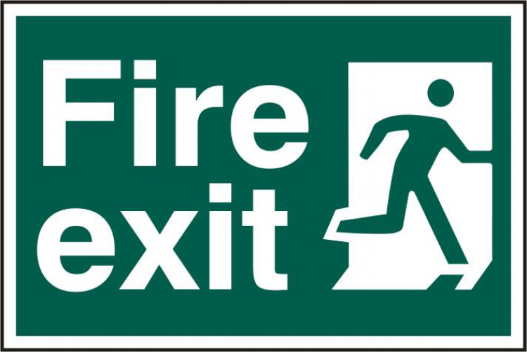 ASEC `Fire Exit` 200mm x 300mm PVC Self Adhesive Sign Front - Click Image to Close