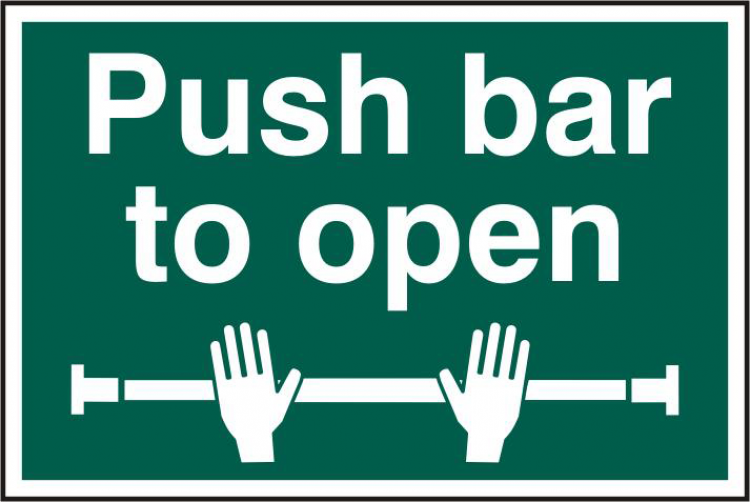 ASEC `Push Bar To Open` 200mm x 300mm PVC Self Adhesive Sign 1 Per Sheet - Click Image to Close