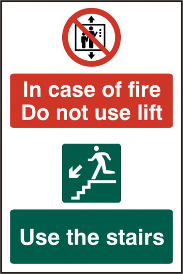 ASEC `In Case Of Fire Do Not Use Lift` 200mm x 300mm PVC Self Adhesive Sign 1 Per Sheet - Click Image to Close