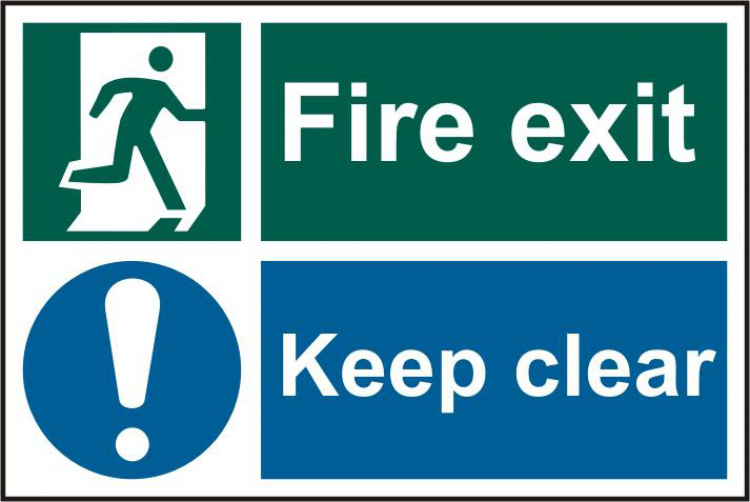 ASEC `Fire Exit Keep Clear` 200mm x 300mm PVC Self Adhesive Sign 1 Per Sheet - Click Image to Close